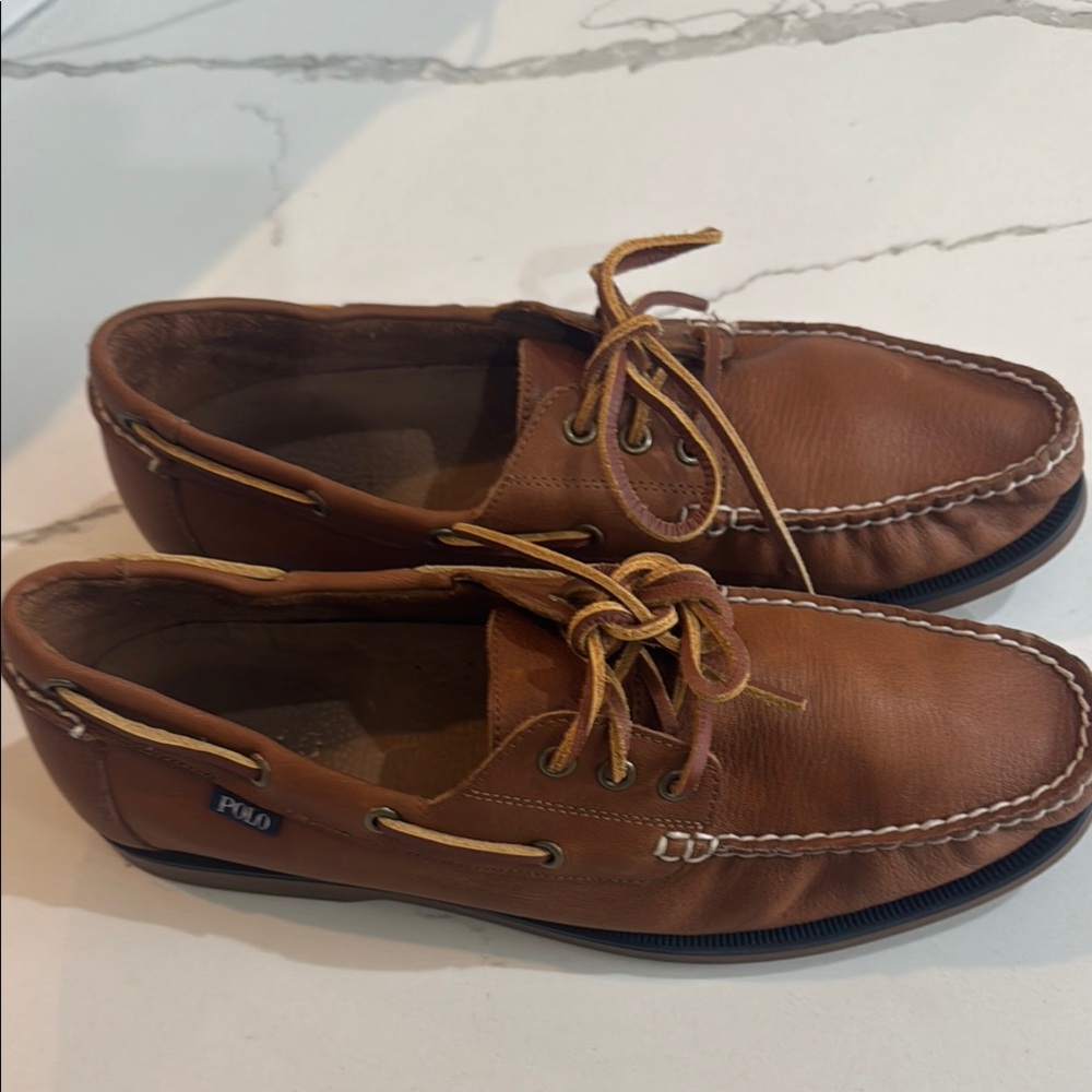 Polo by Ralph Lauren Brown Boat Shoes with Smooth Leather and Slip-On Design